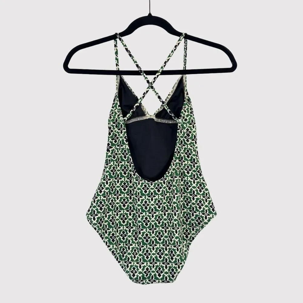 NEW Madewell Womens Swimsuit Green One Piece V Neck Crossback Low Scoop Back 4